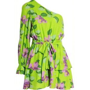 New BTFL-Life Size S Floral Print One-Shoulder Romper Green Lavender